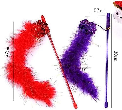 PETCTN Purple Cat Teasing Stick Toy - Interactive Stick with Sparkly Feather Boa & Crinkle Ball for Indoor Cat Training & Fun