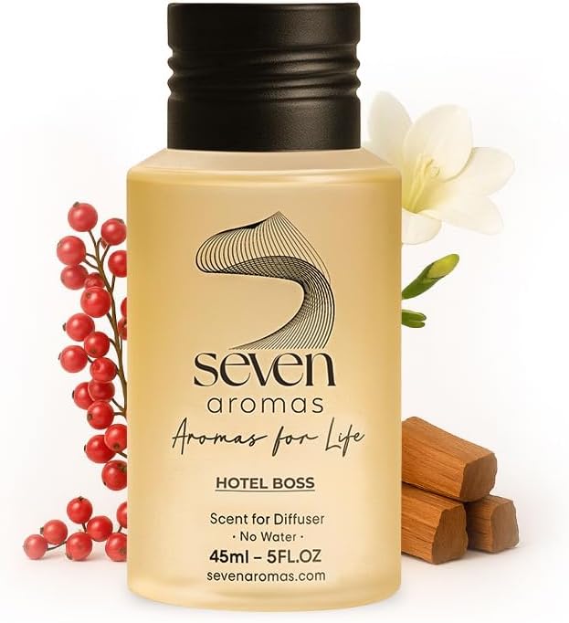 SevenAromas Hotel Boss | 45ml 1.5oz Hotel Scent Diffuser Oil | Woody | Sandalwood, Cocoa & Pink Pepper | Luxury Hotel Aromatherapy