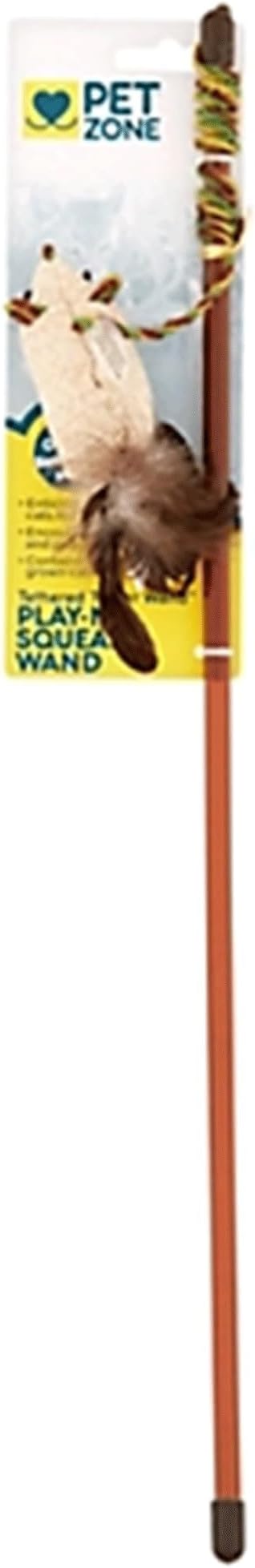 Pet Zone Play-N-Squeak Tether Teaser Wand Cat Toy with Real Mouse Sounds