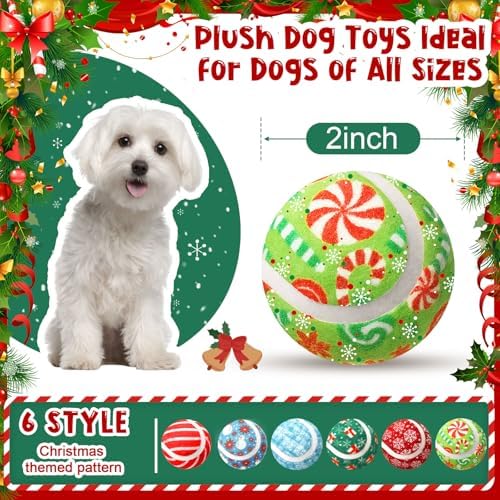 Sosation 6 Pack Christmas Squeaky Tennis Balls for Dogs, Dog Balls 2.0" Interactive Fetch Toy Durable Outdoor Small Puppy Chew Toys for Teething Training Exercise Playing Throwing
