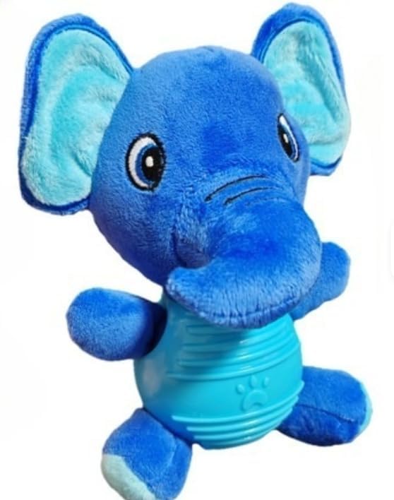 Blue Elephant Plush Chew Toy for Dogs, Soft Plush Dog Toy with Durable Ball for Small, Medium, Large Dogs.