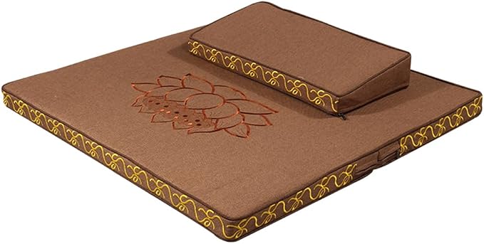Portable Foldable Meditation Cushion Mat Set with Washable Cotton Linen Cover, Larger Thick Yoga Mat Bolster Floor Pillows Seating for Adults Meditation Accessories coffee-70cm