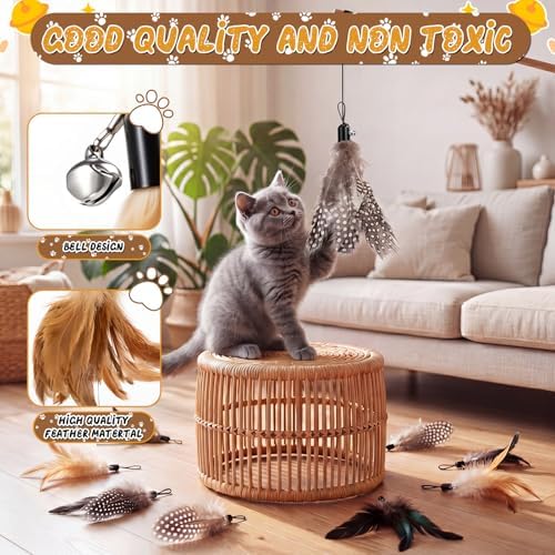 Leitee 30 Pcs Cat Feather Toys Bulk Wand, Classic Color, Reed Flower