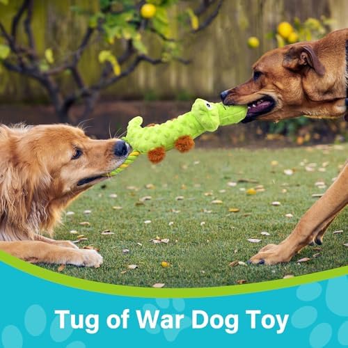 PrimePets Squeaky Dog Toys, 2 Pack, Stuffed Crocodile Tug of War Dog Toys for Small Medium Large Dogs, Interactive Puppy Chew Toy to Keep Them Busy