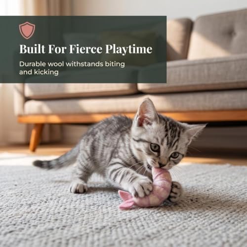 Glaciart One Wool Shrimp Cat Toys with Catnip | Interaction & Boredom Relief, Encourages to Exercise, Explore & Play | Filled w/Organic Herbs to Help Sooth or Reduce Anxiety