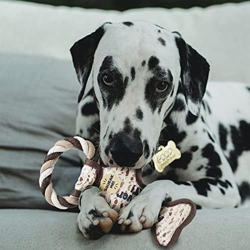 Rite Lite Chewdaica Passover Bone Squeaky Dog Toy Matzah Design Pesach Seder Gifts for Dog Owners Tough & Durable with Chew Pull Rope Jewish Holiday Party Favors Haggadah Dog Accessories 9" L