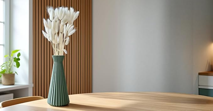 Modern Geometric Decorative Vase, 10" Tall Matte Sage Green Vase for Pampas Grass, Minimalist Contemporary Home Decor for Living Room, Dining Table, Shelf, Coffee Table & Office.