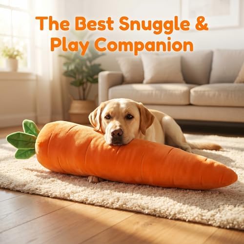 2 Pack Giant Long Squeaky Carrot Plush Dog Toy, Anxiety Relief Calming Chew Toy with Hypoallergenic Stuffing, Indoor Boredom Toy Only for Soft & Moderate Chewers Small Medium Dogs