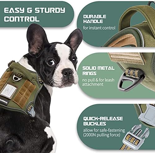 BUMBIN Tactical Dog Harness for Medium Dogs No Pull, Famous TIK Tok No Pull Dog Harness, Fit Smart Reflective Pet Walking Harness for Training, Adjustable Dog Vest Harness with Handle Green M