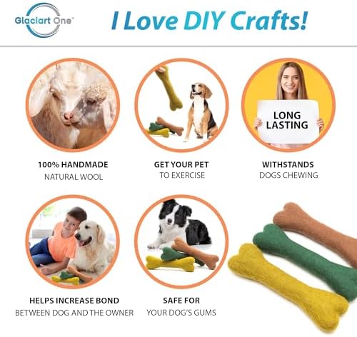 Glaciart One Felted Wool Dog Chew Bone (3 Pcs)| Durable Dog Chew Toy, Puppy Chew Toys for Teething & Dog Teeth Cleaning | Pet Toys Fetch Games & for Anxiety/Boredom | Great for Small or Medium