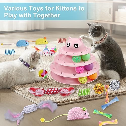 UPSKY 24 PCS Cat Toys Set with Teaser, Mice, Spring, and Various Ball Toys | Puzzle Kitten Toys, Sturdy Structure, Detachable Design, Easy to Assemble, Anti-Slip, Reduces Boredom for Indoor Cats