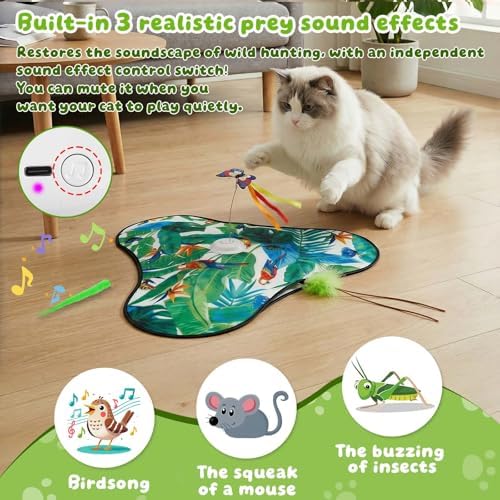 Cat Toys Interactive Rechargeable,Moving Concealed Feathers(Green)