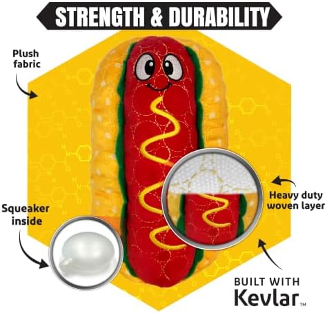 Bite Force - Durable & Strong Dog Toy Wieny Wiggle with Squeaker, Kevlar-Reinforced Seams for Aggressive chewers- red.
