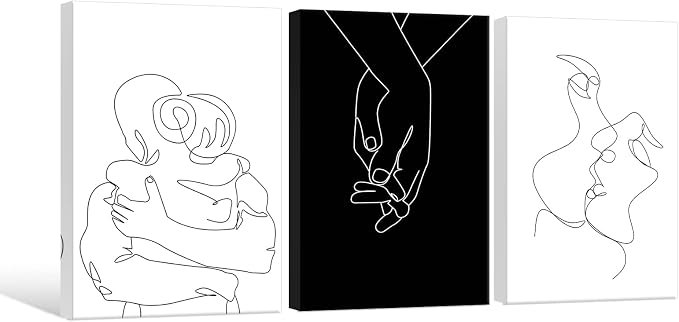 Couples Wall Decor Black and White Canvas Wall Art Minimalist Line Drawing Art Poster Prints Romantic Couple Love Painting Pictures for Bedroom Bathroom Living Room Office Decor 24"x32"