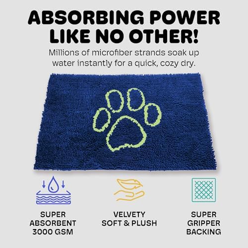 Dog Gone Smart Dirty Dog Doormat - Fast Drying Rug - Marine, 35 x 26 in | Super Gripper Backing for Clean Floors - Absorbent Microfiber and Machine Washable Mat for Muddy Paws