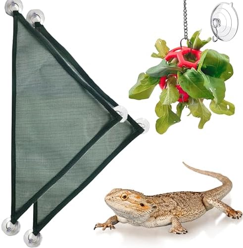 Bearded Dragon Reptile Hammock Enrichment Cage Accessories, Bearded Dragon Feeder Ball and Breathable Mesh Hammock, Lizard Hammocks Lounger Bed Rest and Feed Toy, Reptile Tank Accessories (Red)