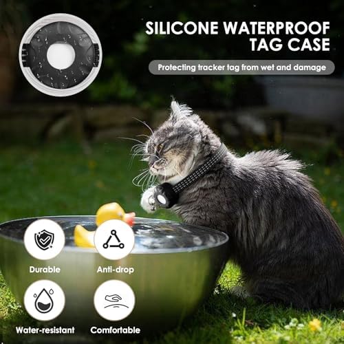 Cat Tracker, GPS Tracker, Compatible with Apple Find My App(Only iOS), Waterproof Pet Tracker with Safety Elastic Buckle, No Monthly Fee Cat Tracker Collar, Works with Any Collar (Black)
