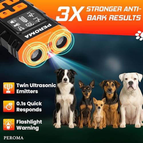 Dog Bark Deterrent Device, 5 Training Modes with Sonic/Max/Beep, Red Light & Night Flashlight, 60FT Ultrasonic Anti Barking Control – Safe, Humane, Rechargeable Indoor/Outdoor Bark Trainer for Dogs