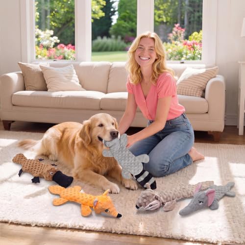 5Pack Squeaky Dog Toys, No Stuffing Plush Dog Toys to Keep Them Busy, Crinkle Chew Toy for Large Medium Small Dogs, Interactive Stuffless Bundle Puppy Teething Toys