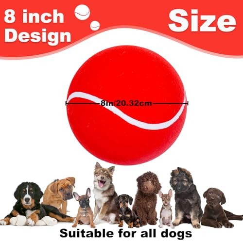 Banfeng Giant 8" Tennis Ball - Big Pet Toys, Interactive Dog Toy for Small to Large Dogs (Red, Medium)