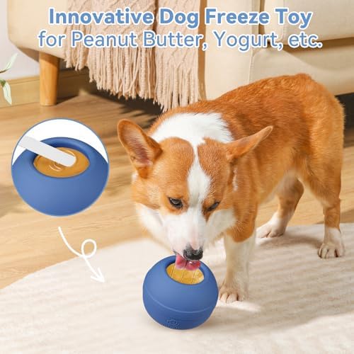 Long-Lasting Interactive Dog Lick Toy, Stuffable Dog Enrichment to Keep Dogs Busy, Wobbly Treat Dispensing Freezable Chew Toys, Food-Grade Safe (Dark Blue,L)