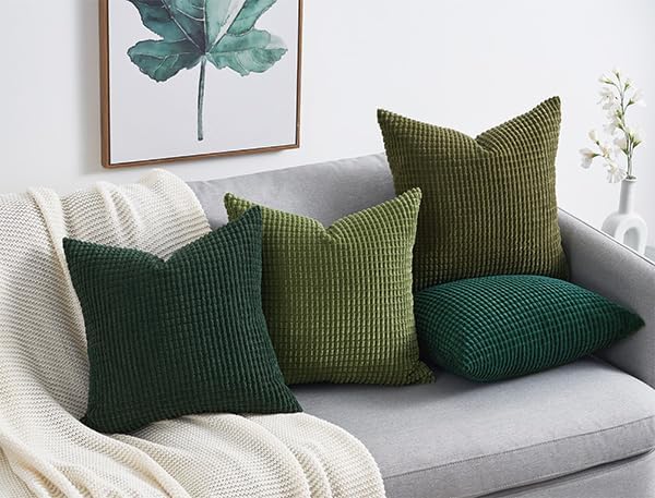 Topfinel Fall Pillow Covers Set of 4 Soft Corduroy Boho Strip Textured OliveGreen Pillow Covers Modern Farmhouse Cute Autumn Home Decor Green Living Room Sofa Couch Bed 40x40 cm