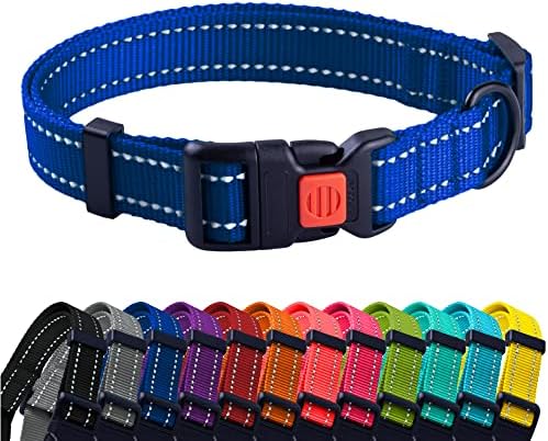 Reflective Dog Collar, Quick-Release Buckle (Blue, 10-13 Inch)