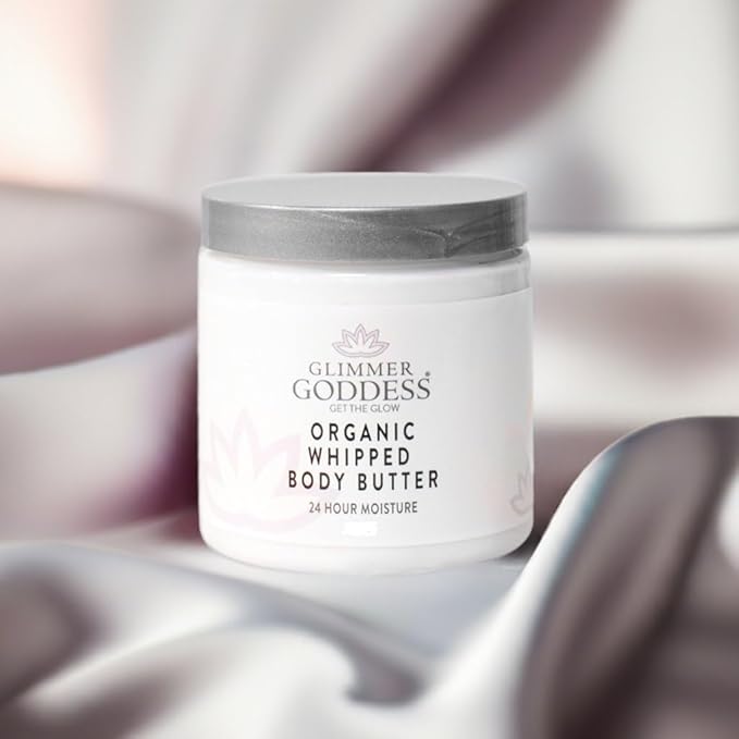 Glimmer Goddess Organic Whipped Body Butter for Women - Moisturizer Cream with Shea & Cocoa Butter, Almonds & Coconut Oil - Christmas Cookie, 8oz