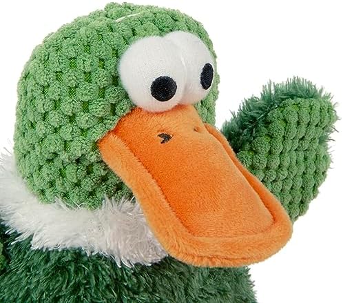 goDog Checkers Sitting Duck Squeaky Plush Dog Toy, Chew Guard Technology - Green, Large