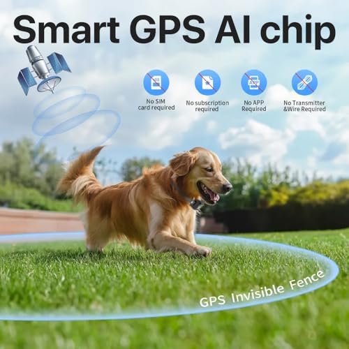 GPS Wireless Dog Fence System with Adjustable Range 33-1999 Yards, IPX7 Waterproof Rechargeable Collar, Static/Beep/Vibration Modes, Memory Function & Auto Protection