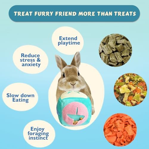 Large Rabbit Foraging Toy with Bell, Washable Snuffle Ball for Rabbits Toys Interactive Puzzle Bunny Toy Treat Dispenser Encourage Natural Foraging Skills Slow Feeder for Small Animals - Blue