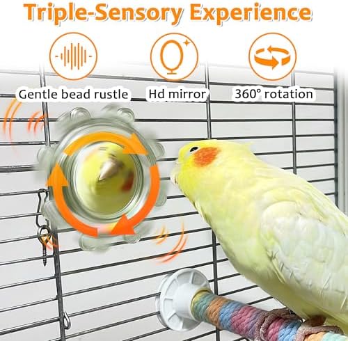 2Pcs Innovative Bird Toy with Mirror, Spinner Toy with Rustling Beads
