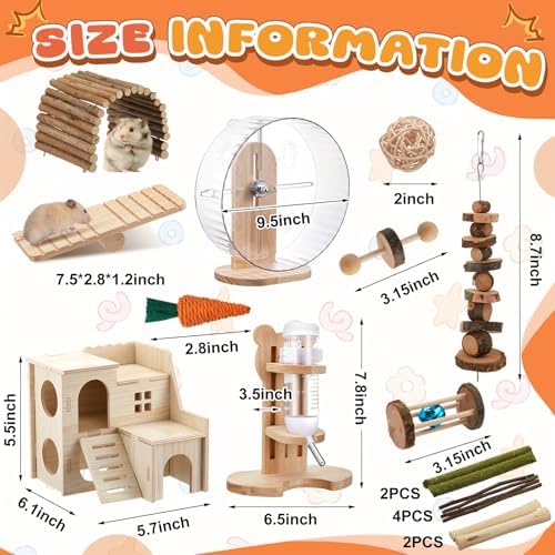 18 Pcs Hamster Cage Accessories Silent Hamster Wheel 15 Toys Set