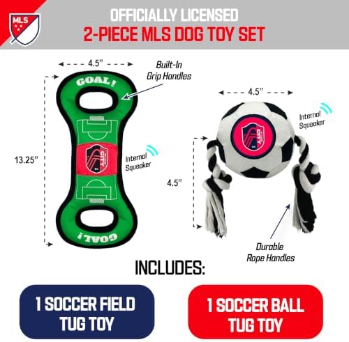 Pets First MLS St Louis SC Soccer Field Tug Toy & Soccer Ball Rope Toy Set for Dogs - Officially Licensed Interactive Squeaky Rope Fetch & Chew Toys with Team Logo