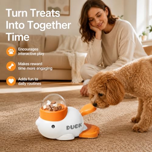Interactive fuzzibud cat Treat Toy & Duck Treat Dispenser for Dogs - Slow Feeder cat Feeder Puzzle for Boredom Relief, Puzzle Toy with 3 Lids (Little White Duck Food Spiller)