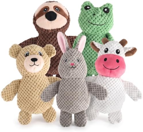 Act boldly 5-Pack Squeaky Dog Toys – Durable Animal-Shaped Plush Chew Toys for Dogs, Handmade Interactive Puppy Toys with Squeaker, Perfect for Reducing Destructive Behavior