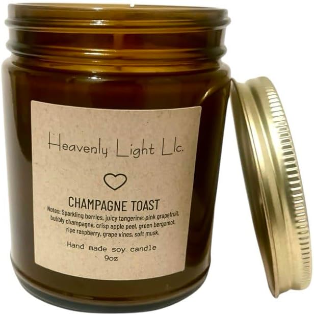 Heavenly Light LLC Candles Champagne Toast 100% Non-Toxic 9 oz Scented Soy Wax
