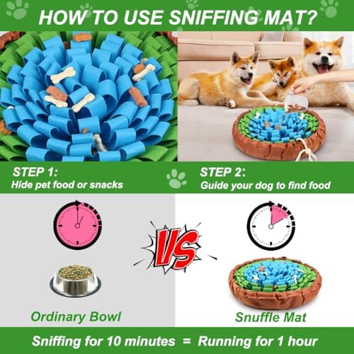 SZEE Snuffle Mat for Dogs, Adjustable Sniffing Mat for Smell Training and Slow Eating, Dog Snuffle Pad for Mental Stimulation and Enrichment, Interactive Toys for Pets (Blue and Green)