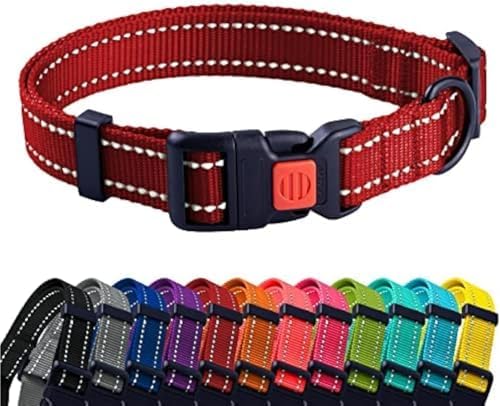 Reflective Dog Collar, Quick-Release Buckle (Red, 7-11 Inch (New))