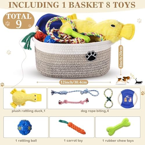 Zopeal Dog Toy Gift Basket Set for Puppy Birthday, Khaki