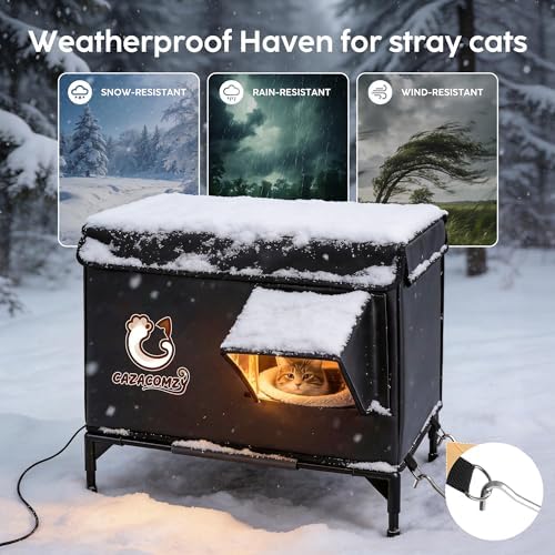 Outdoor Heated Cat House with Escape Door 24" x 20" x 15" Black