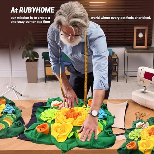 Rabbit Foraging Mat, Interactive Feed Game for Boredom, Small Pet Bunny Puzzle Toys, RUBYHOME 20" x 20" Snuffle Pad Bed Feeding Mat Rabbit Toys for Bunny Guinea Pigs Hamster Ferrets Chinchillas