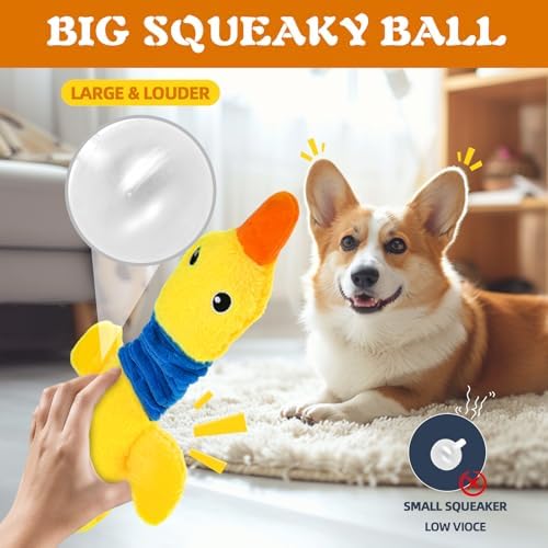 Mihachi Squeaky Dog Toys, Plush Stuffed Puppy Toys with Crinkle Paper-Tug of War Dog Toys for Small, Medium and Large Dogs Duck Interactive Squeaky Pet Toys to Keep Them Busy, Yellow Duck