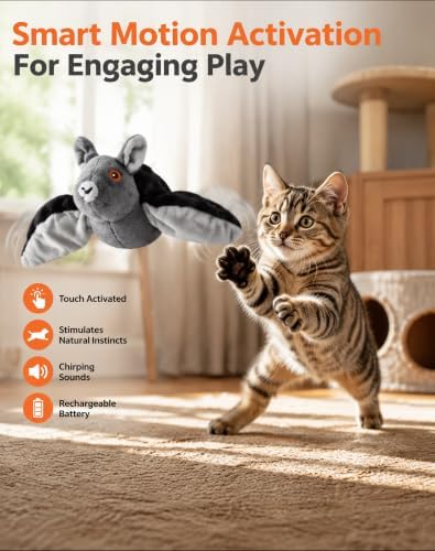 Wild Paws Flying Bat Dog Toy,Wild Whisker Flying Bat with Pet Hair Removal Glove, Rechargeable Motion Activated Dog & Cat Toy for Indoor Outdoor Play