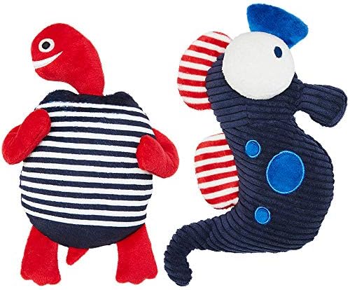 Blueberry Pet Pack of 2 Stuffed Animals - Interactive Puppy Toys & Puppy Essentials - 10.6" Seahorse & 10.25" Turtle Puppy Teething Toys - Squeaky Dog Toys & Cat Toys - Machine Washable