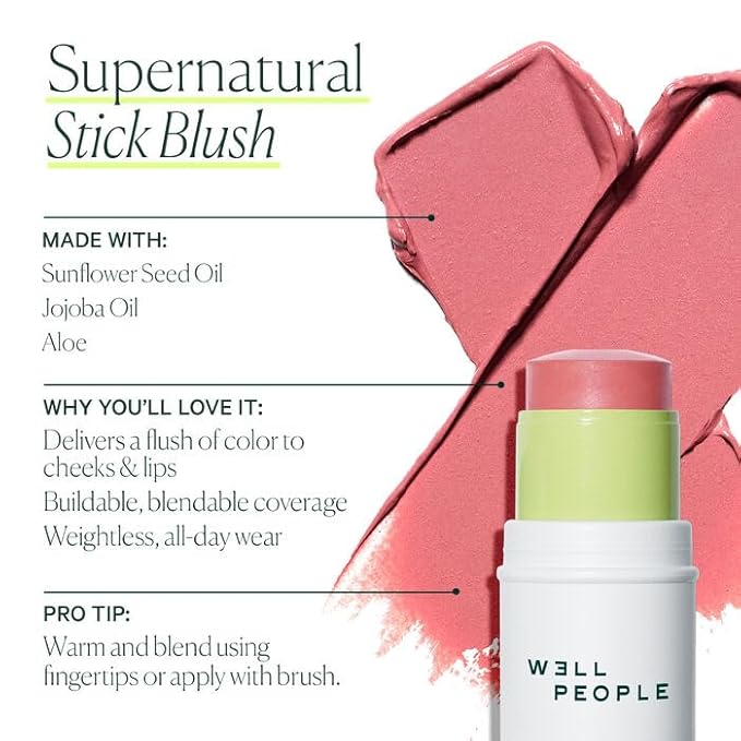 Well People Supernatural Stick Multi-Use Blush, Creamy, Hydrating Blush Stick For A Pop Of Color, Multi-use, Vegan & Cruelty-free, Blood Orange