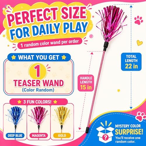 Cat Wand Toy for Indoor Cats, Interactive Kitten Toy, 1 Pack, Random Color
