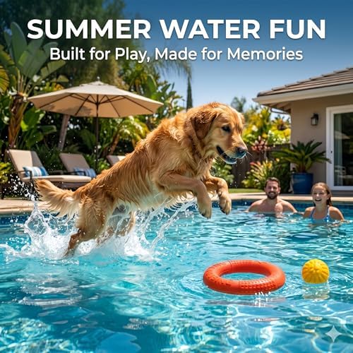 Large Dog Toy Ring and Ball Combo Set, Floating EVA 2 Pack (Orange, Large)