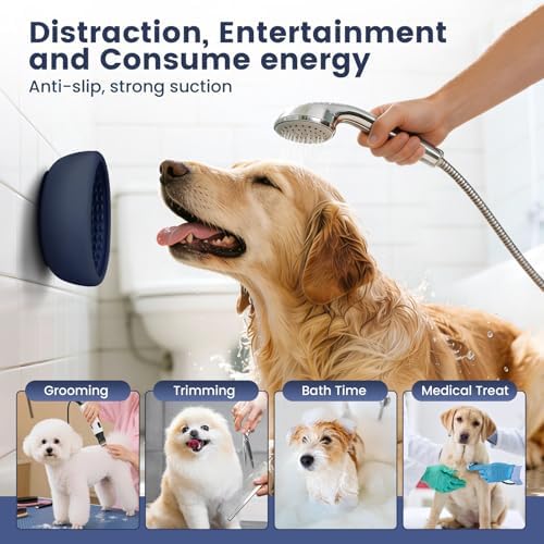 Dog Licking Bowl,Slow Feeder Dog Freeze Bowl, Anxiety Relief Treat Dispenser, Silicone Anti-chocking Pet Dish, Non-Slip Interactive Entertainment Puzzle Toy for Small & Medium-Dark Blue