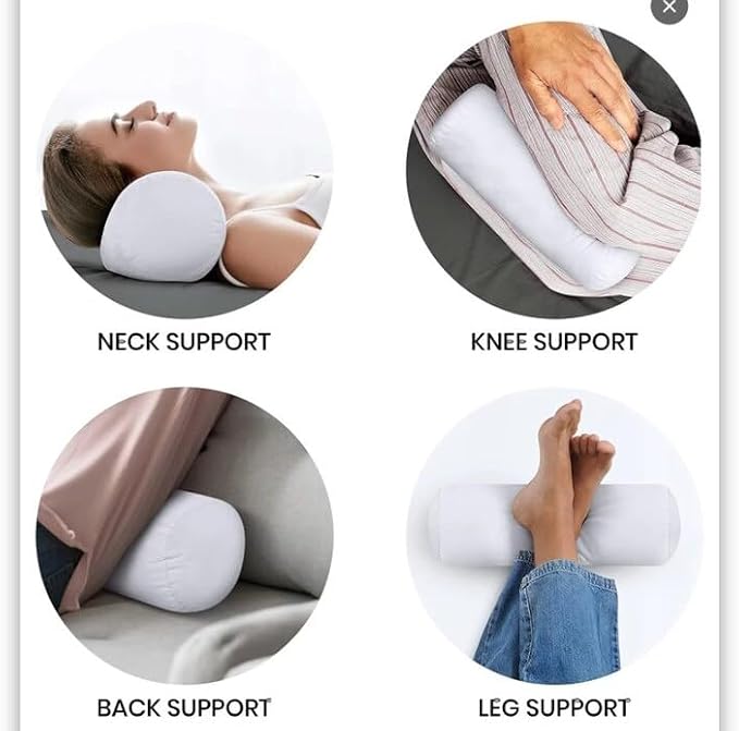 Round Bolster Cover Cervical Neck Roll Cotton Pillowcase for Cylindrical Pillow with Drawstring Closure Neck Pillow case 6" x 18" (15 x 45 cm) Grey